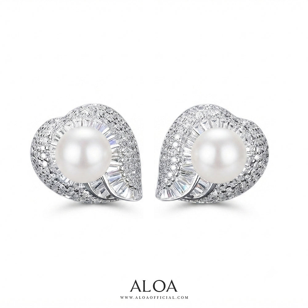 Heart Pearl & Crystal Cluster Earrings