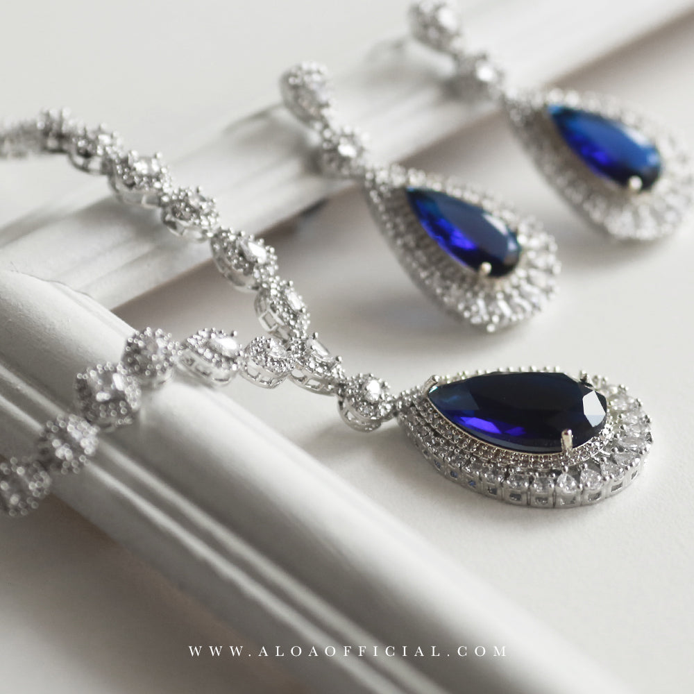 Blue Single Stone necklace Set