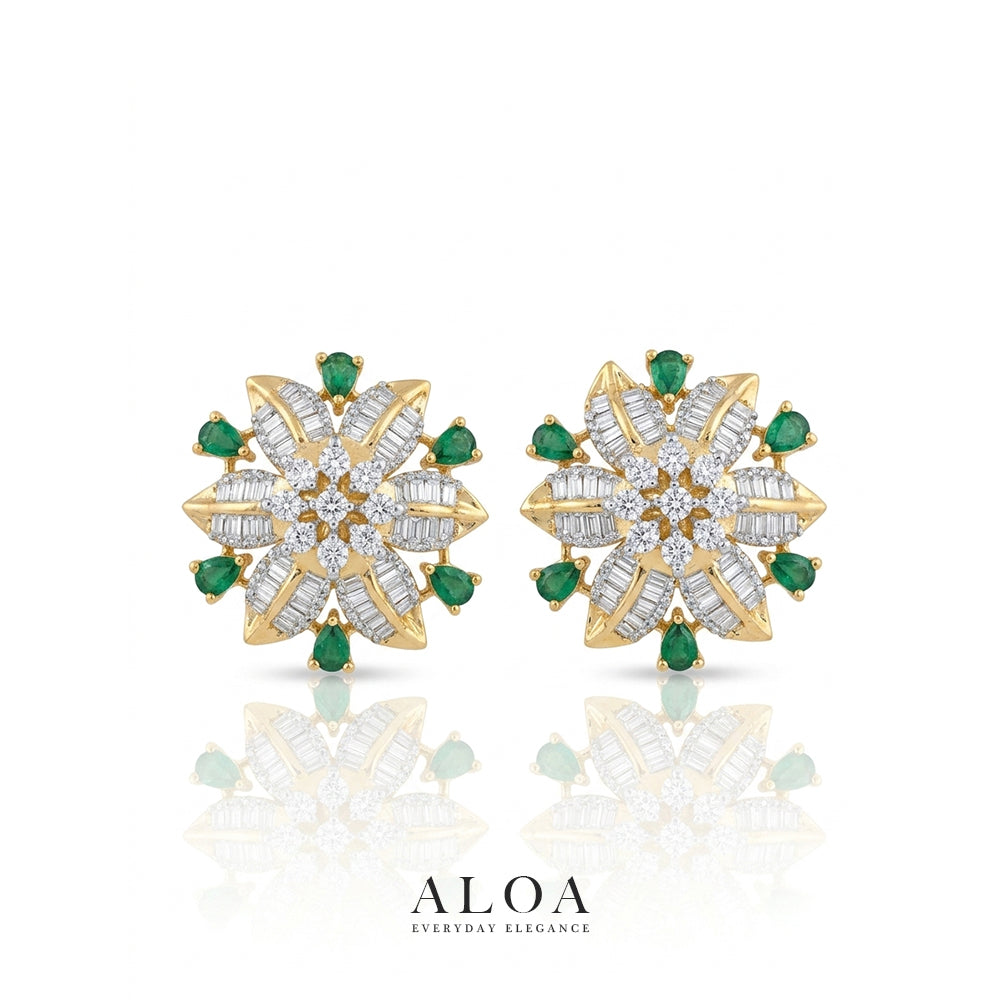 Emerald Starburst Baguette Studs