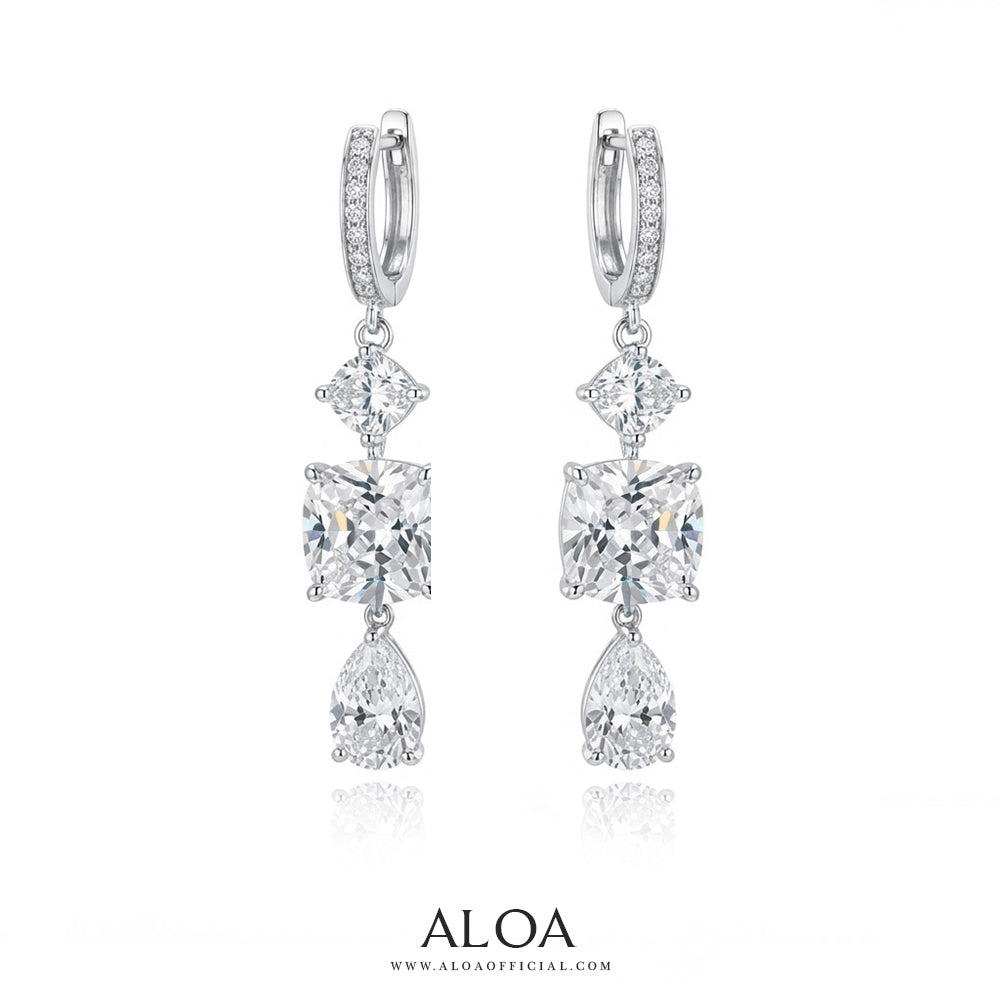 Multi-Stone Cushion and Pear CZ Drop Earrings