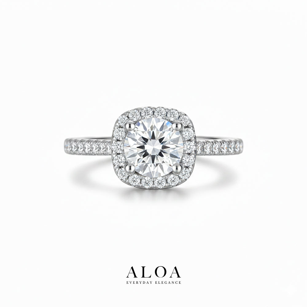 Cushion Halo Solitaire Ring