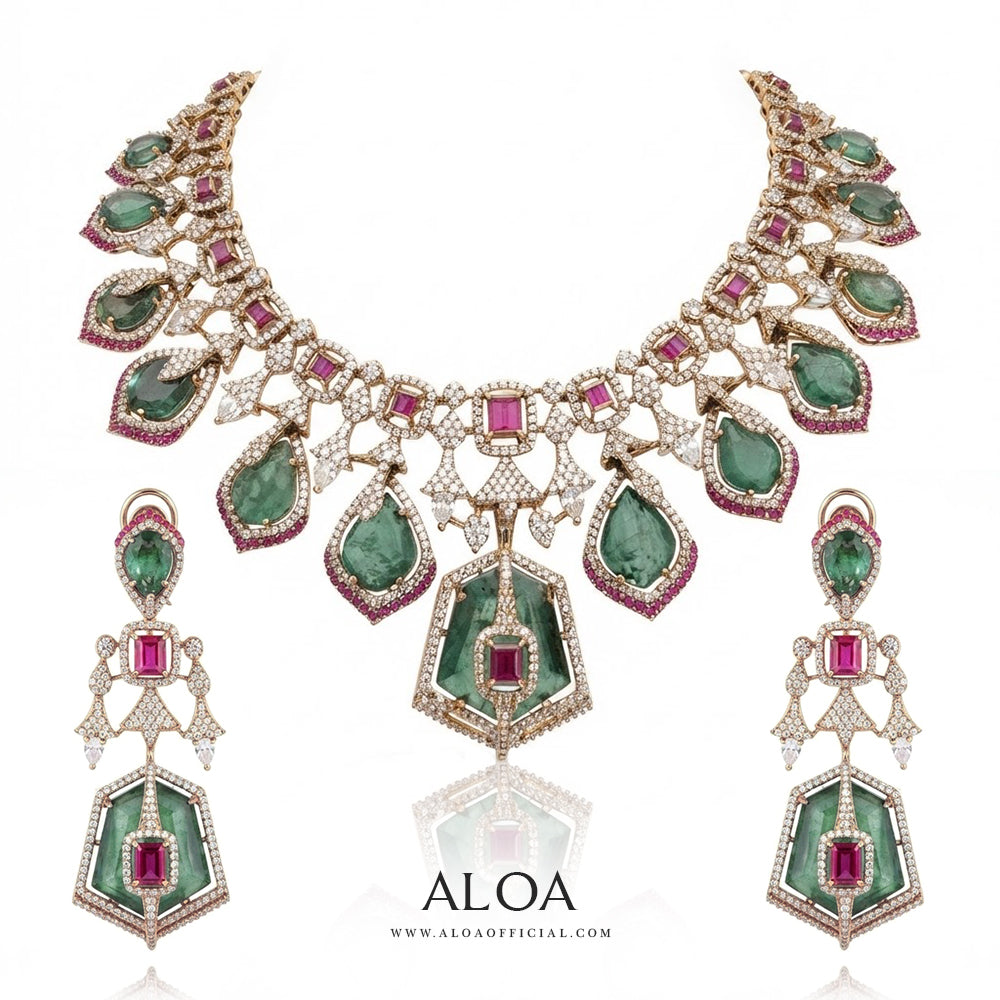 Grand Emerald and Ruby Necklace Set