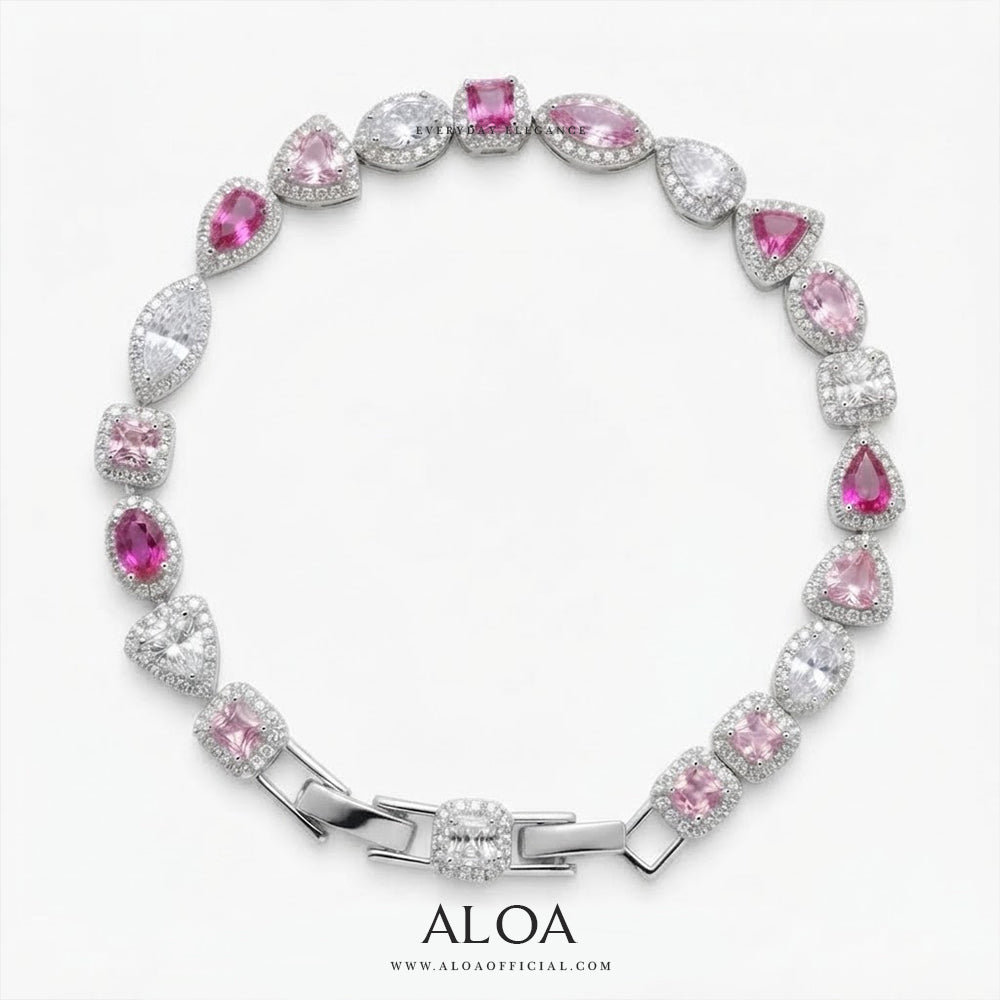 Silver Pink and White CZ Tennis Bracelet
