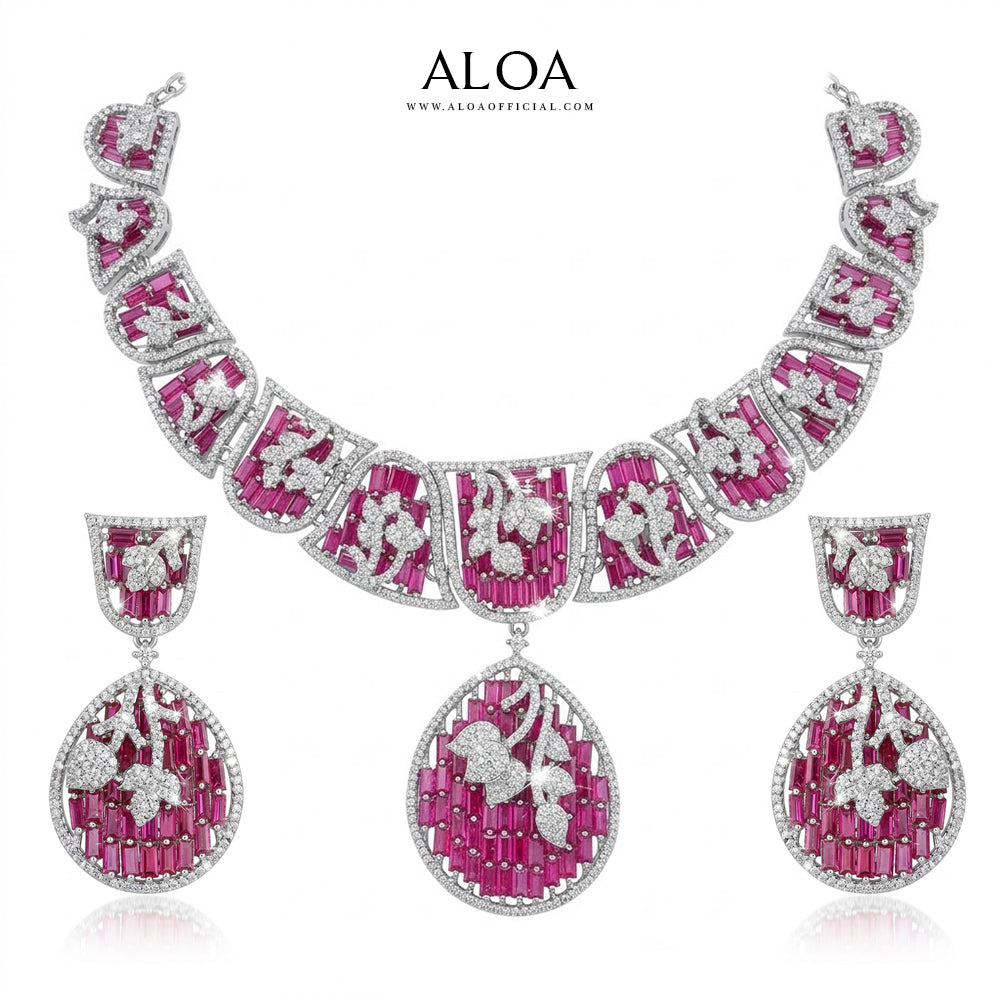 Ruby Floral Necklace Set