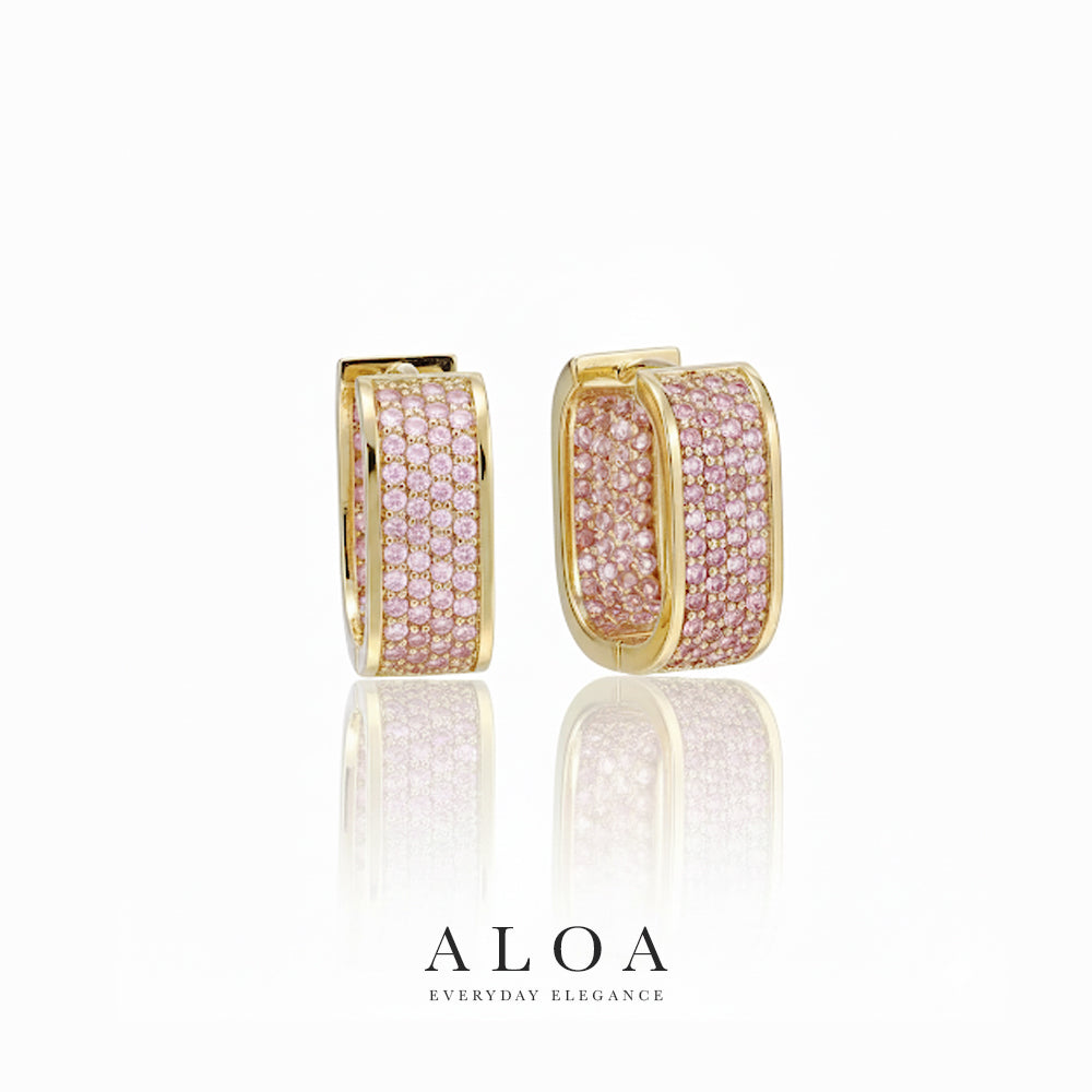 Blush Pavé Rectangular Hoops