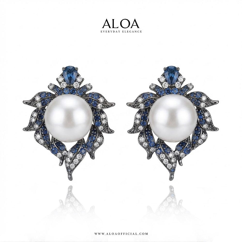 Black Rhodium Pearl Cluster Earrings