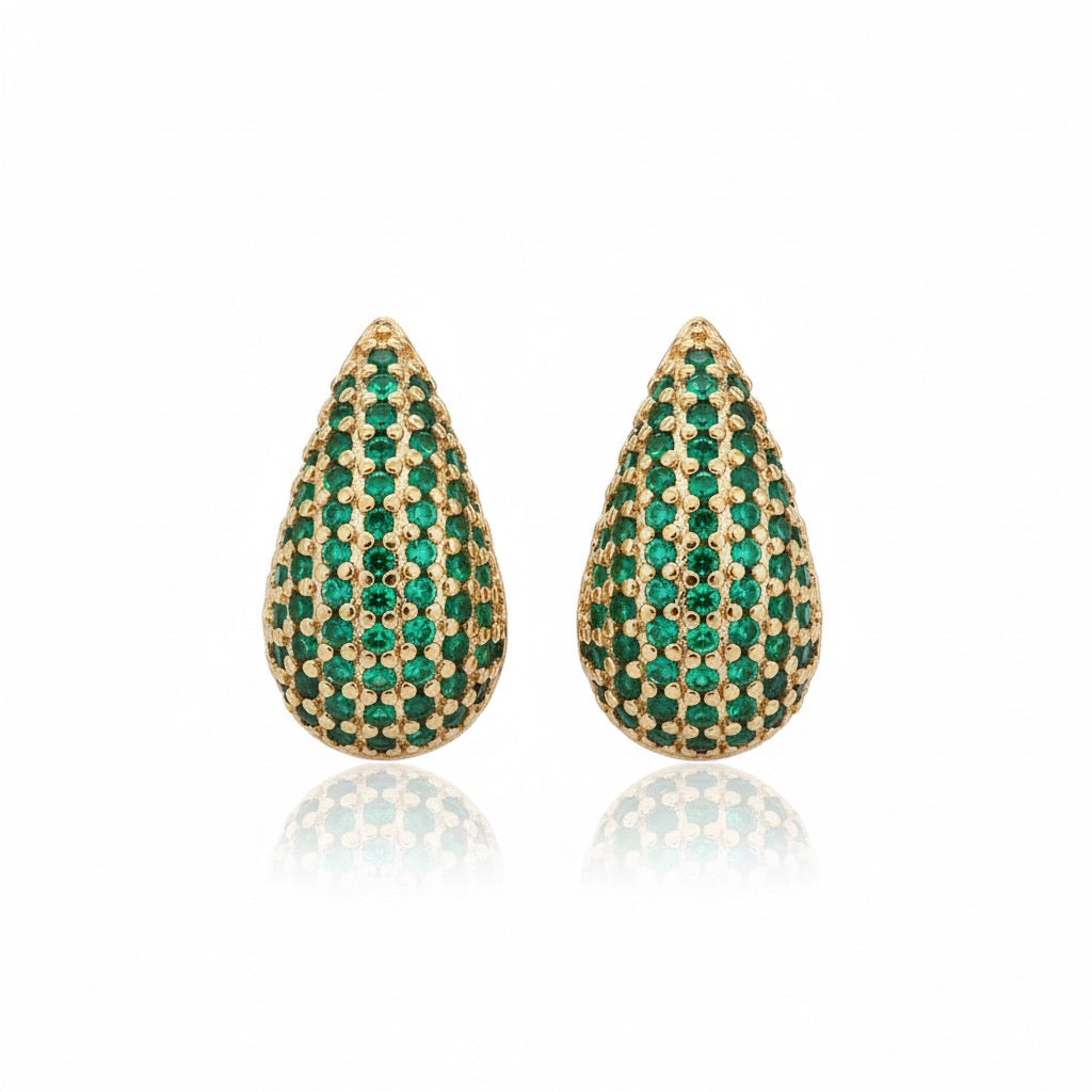 Drop of Gold CZ Earring In Green