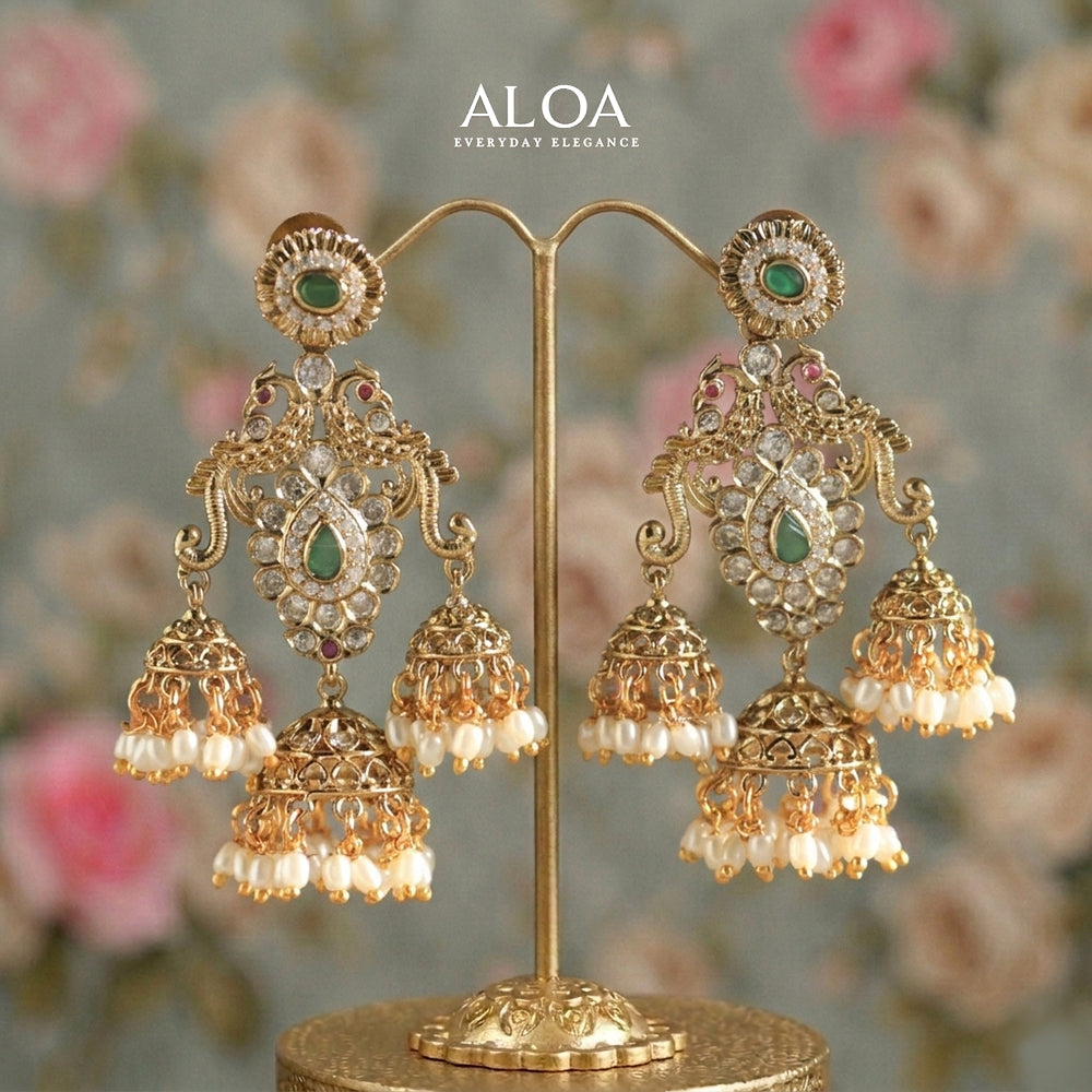 Gold-Tone Triple Jhumka Earrings