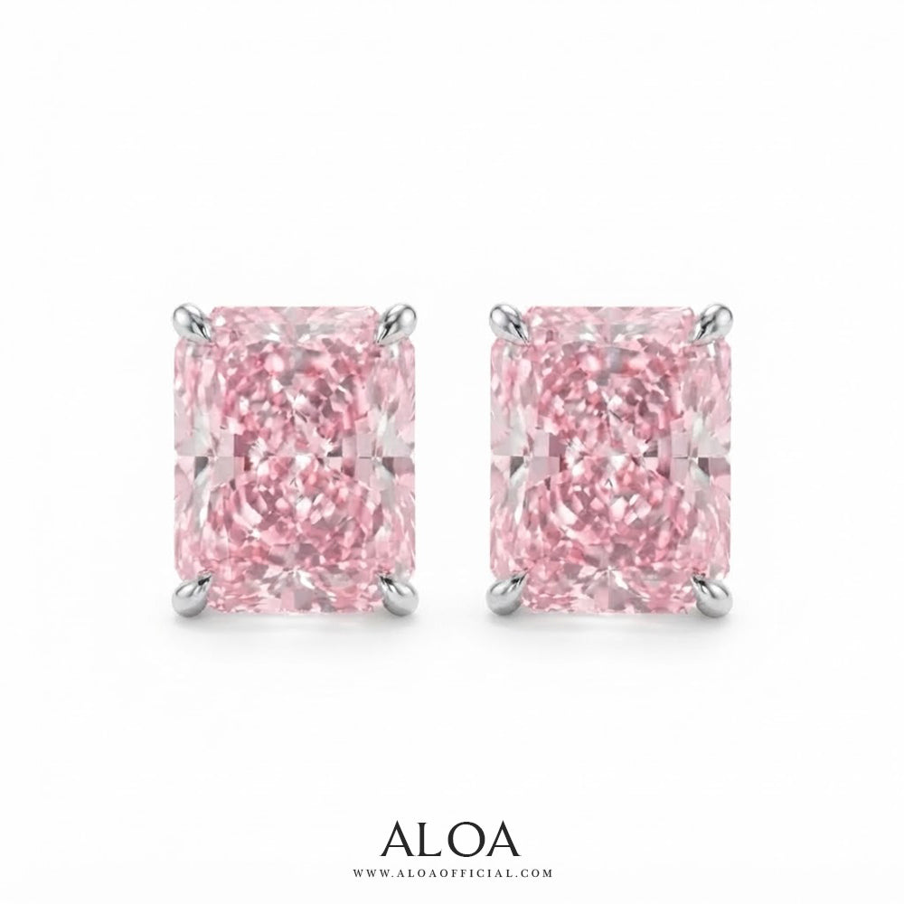 Cushion Cut Pink CZ Solitaire Stud Earrings