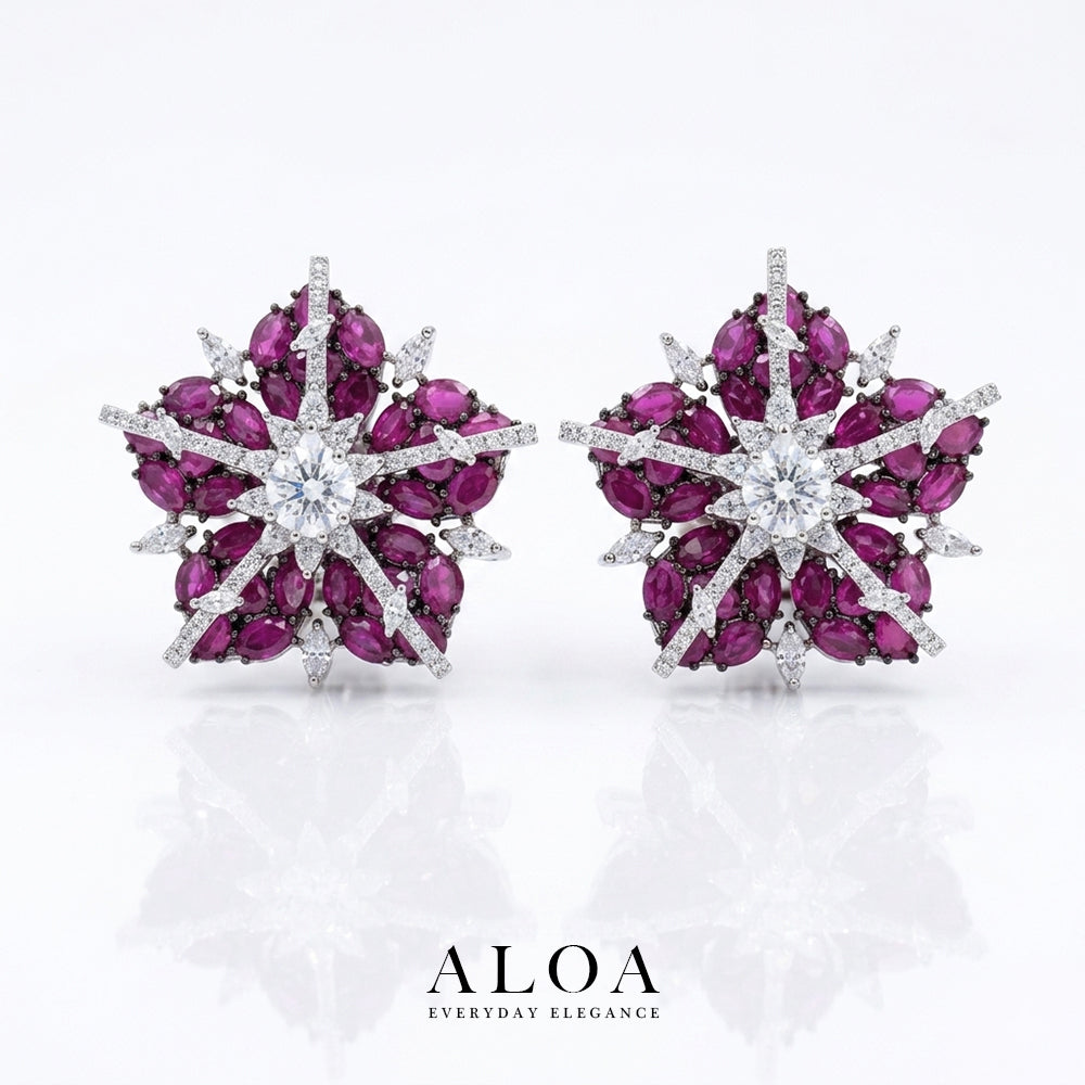 Crimson Starburst Flower Studs