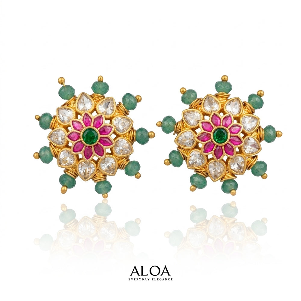 Emerald & Ruby Floral Star Studs