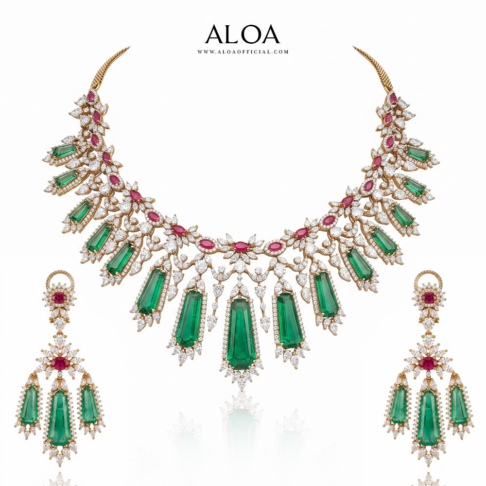 Multi-Drop Emerald Baguette Necklace Set