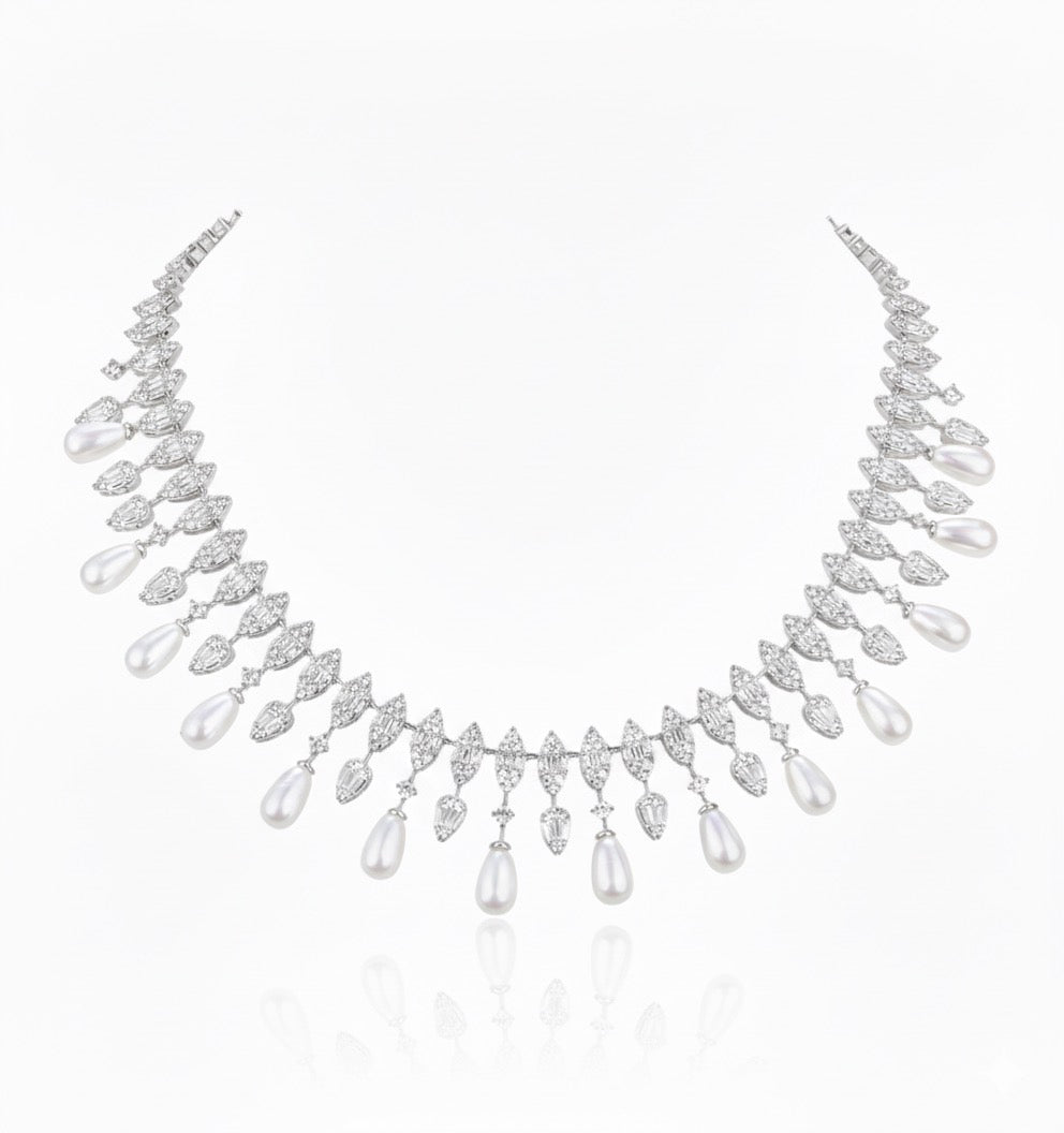 Pearl & CZ Necklace Set