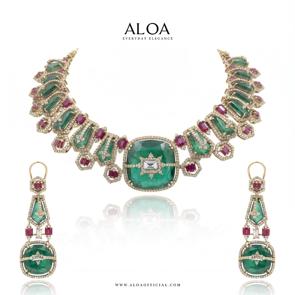 Cushion Emerald Choker Set