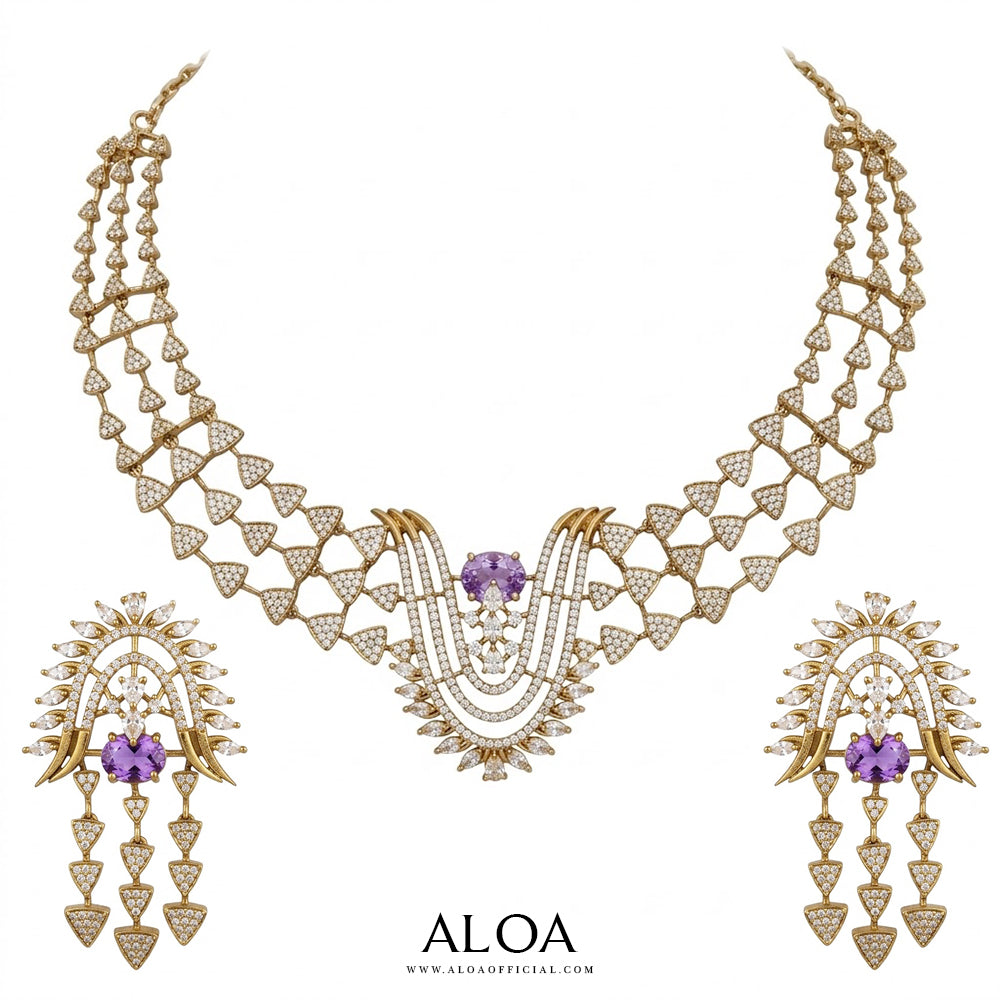 Amethyst Gold Collar Set