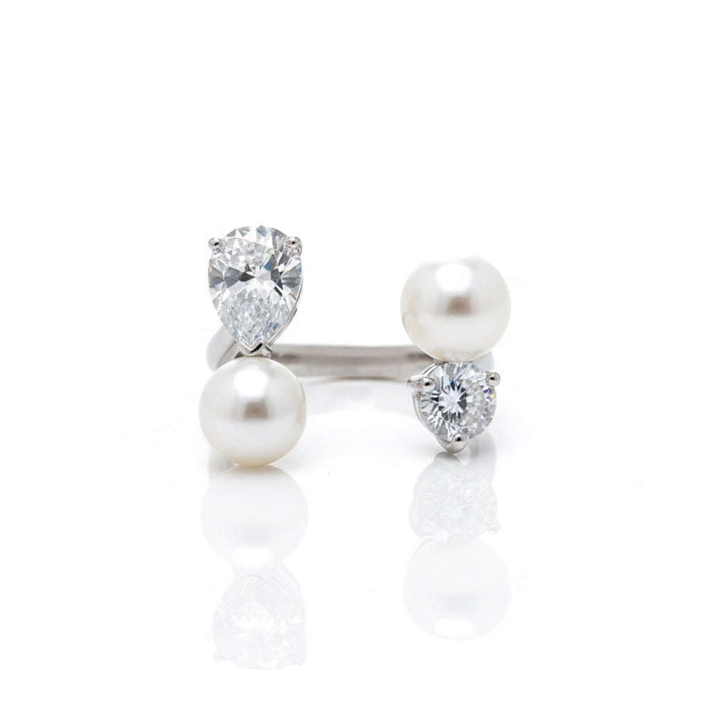 Pearl and Zircon Open Ring