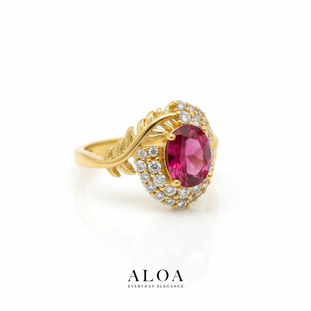 Vintage Ruby Leaf Ring