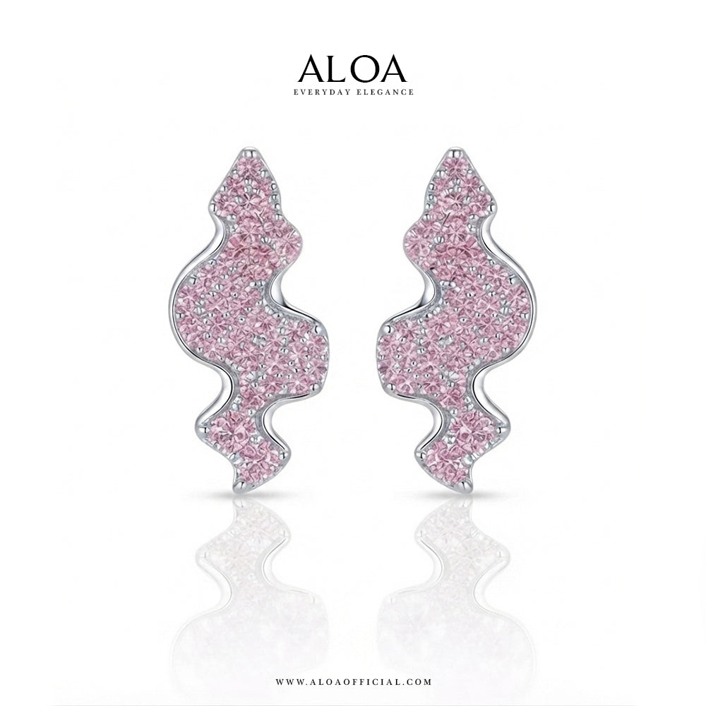 Wavy Pink CZ Silver Studs