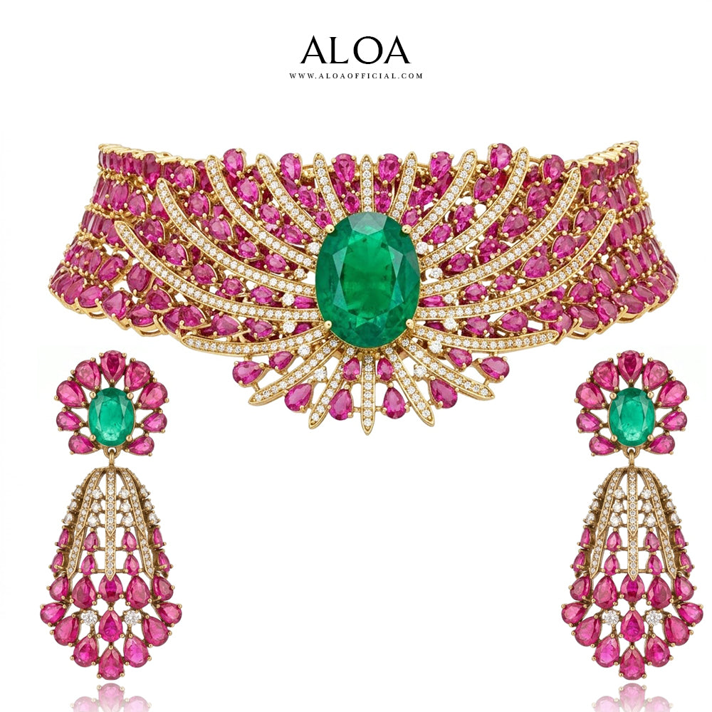Ruby Cluster Choker Set