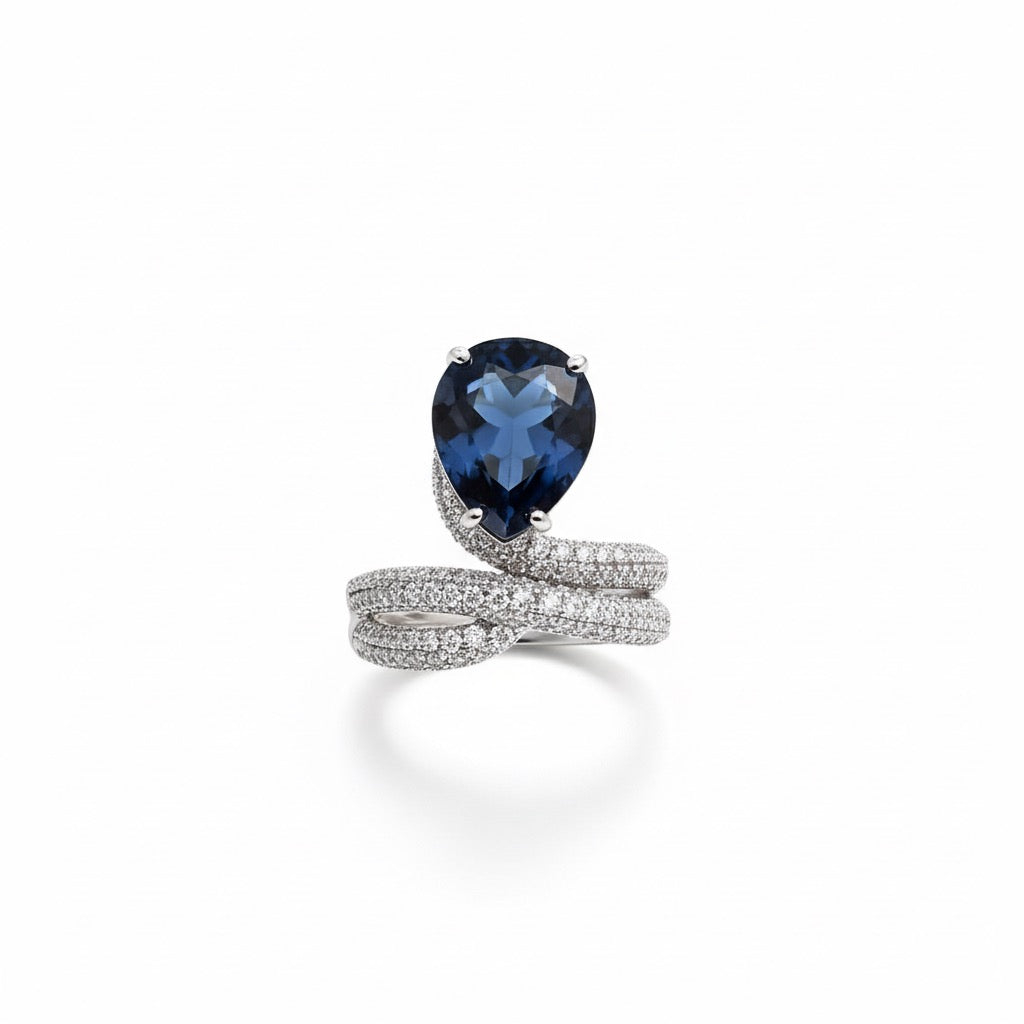 Azure Cascade: Majestic Blue Adjustable Ring