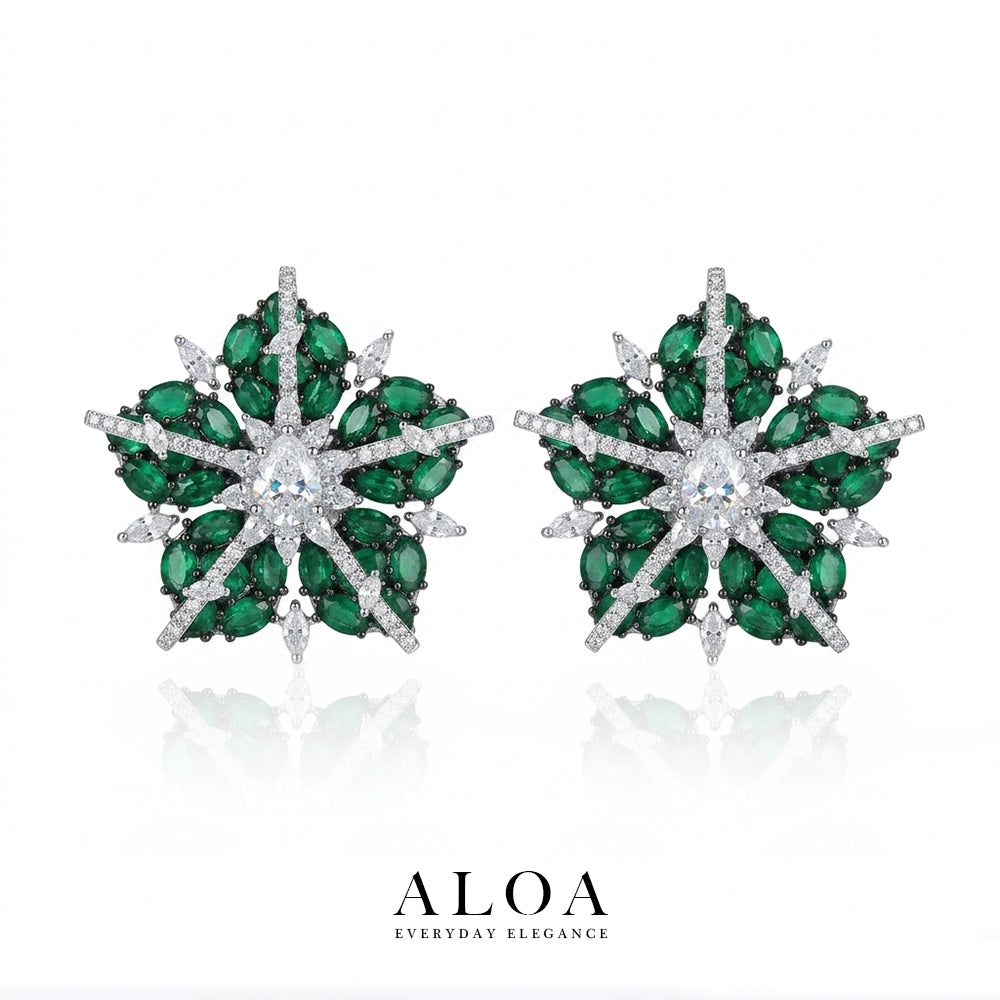 Emerald Starburst Flower Studs