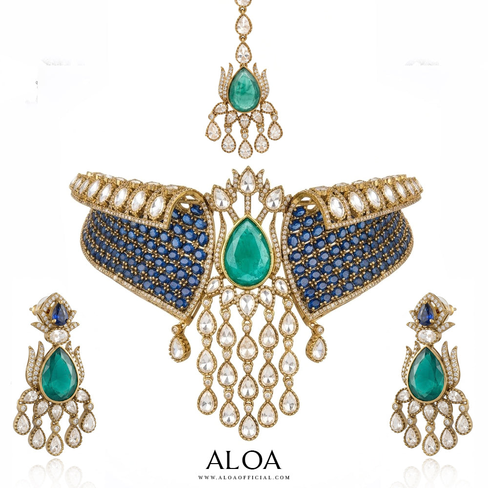 Blue Emerald Choker Set