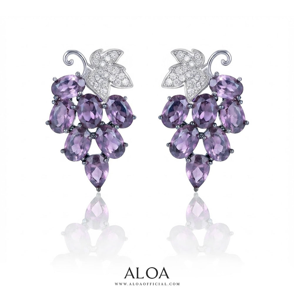 Silver Amethyst Grape Cluster Earrings