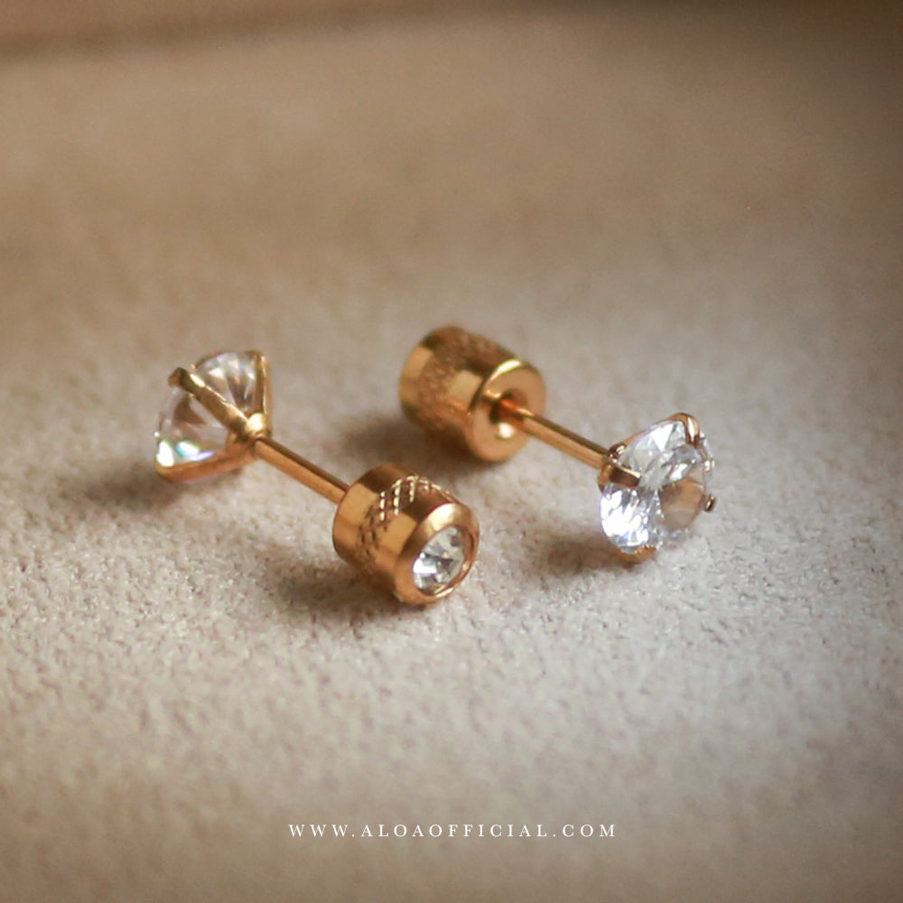 GOLDEN CZ SCREW BACK STUDS