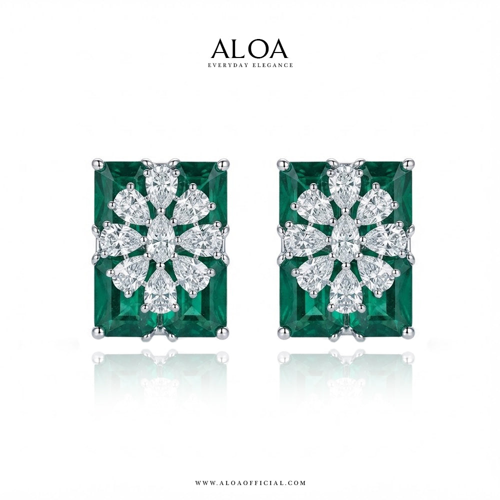 Emerald CZ Cluster Earrings