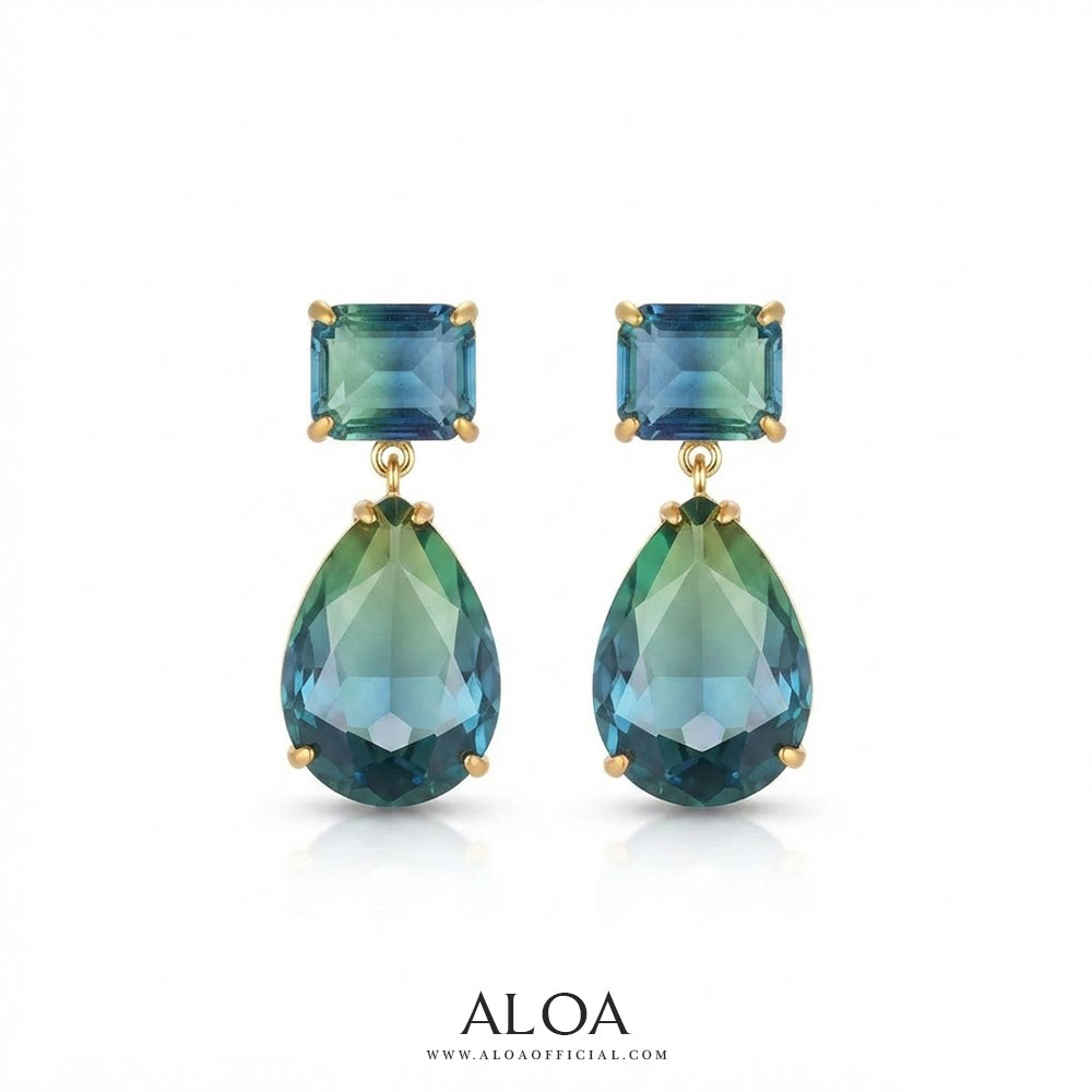 Emerald & Teal Dual-Stone Drop Earrings