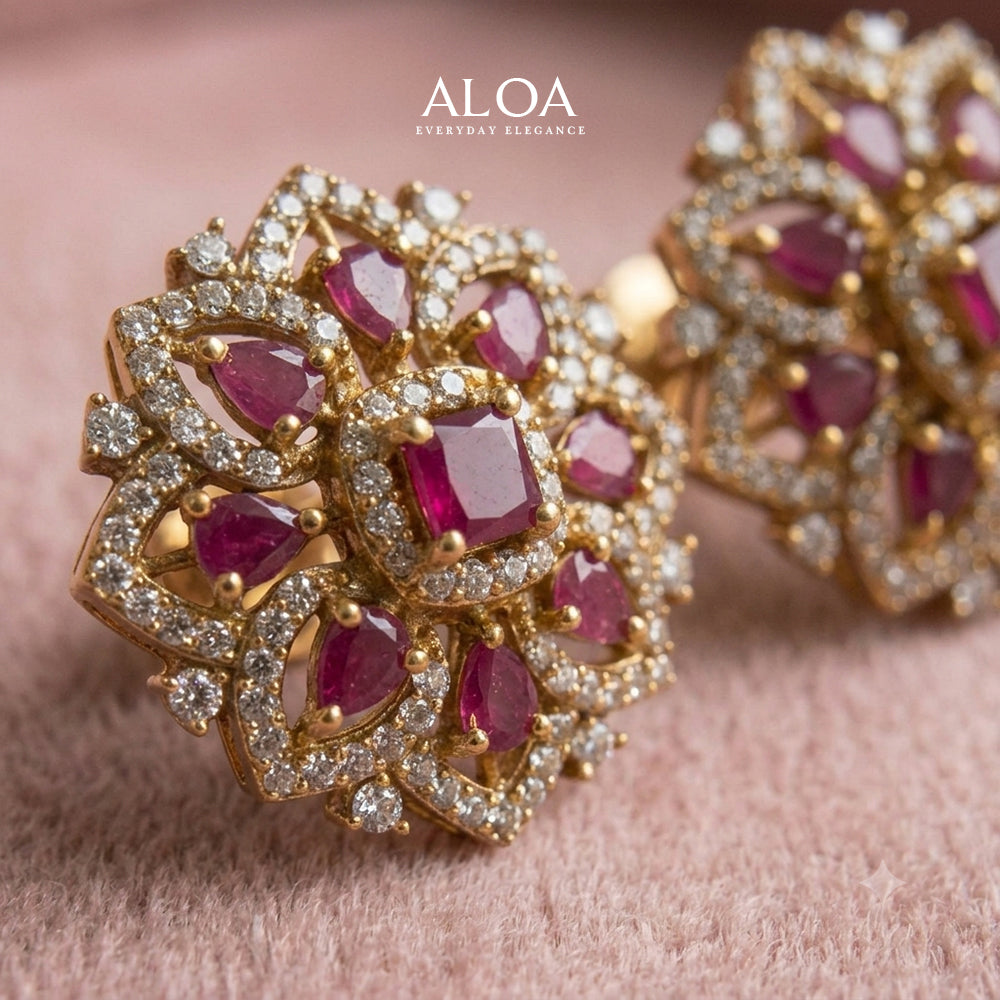 Ruby Rosette Statement Studs