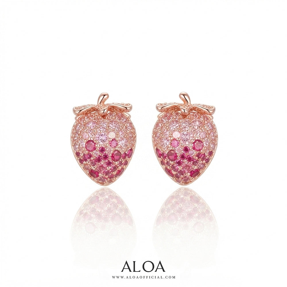 Rose Gold Pink Crystal Strawberry Earrings