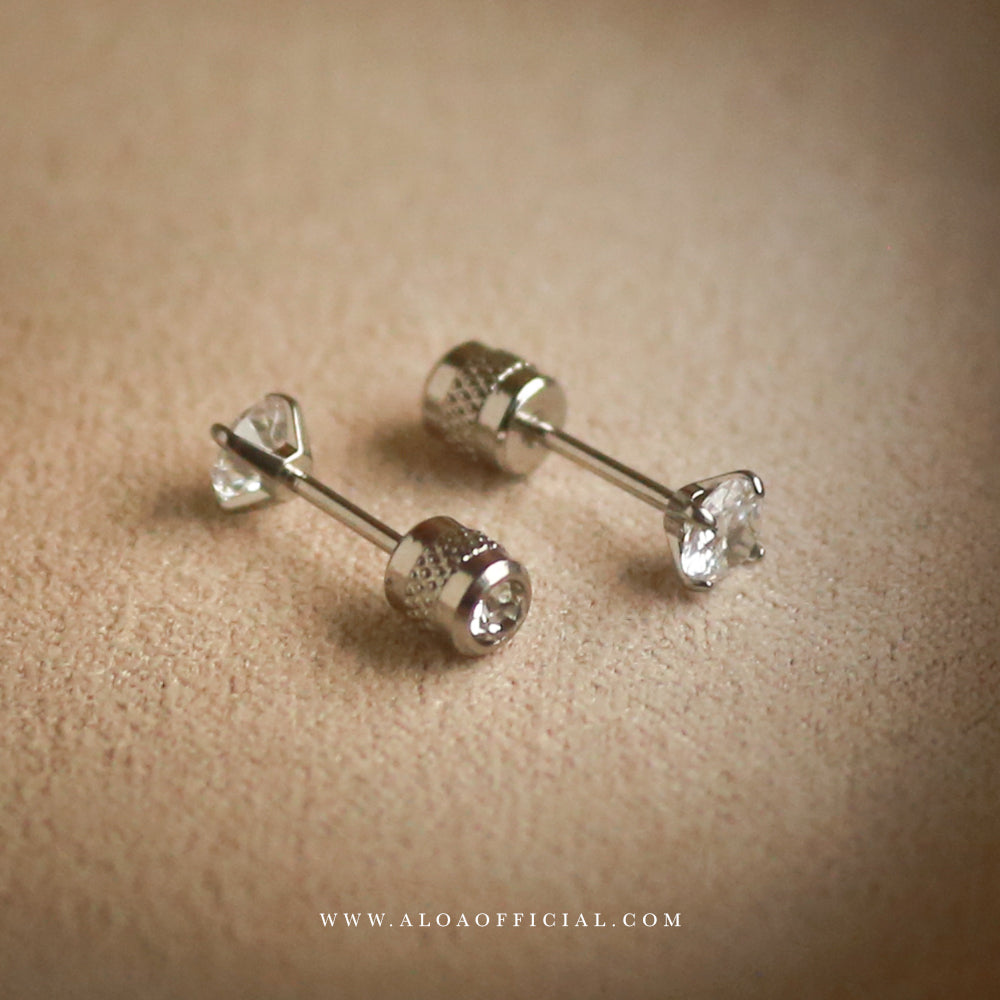White CZ Screw Back Studs
