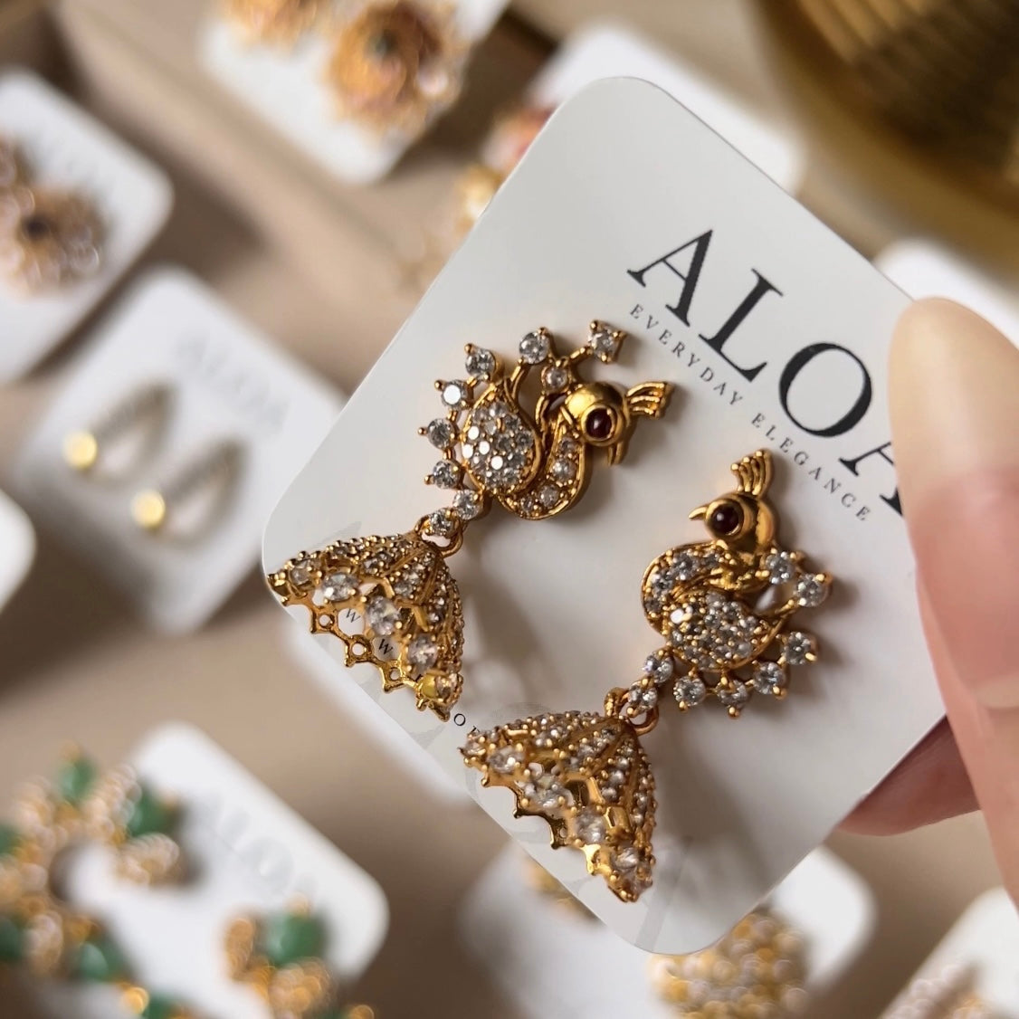 Golden Peacock Jhumka Earrings
