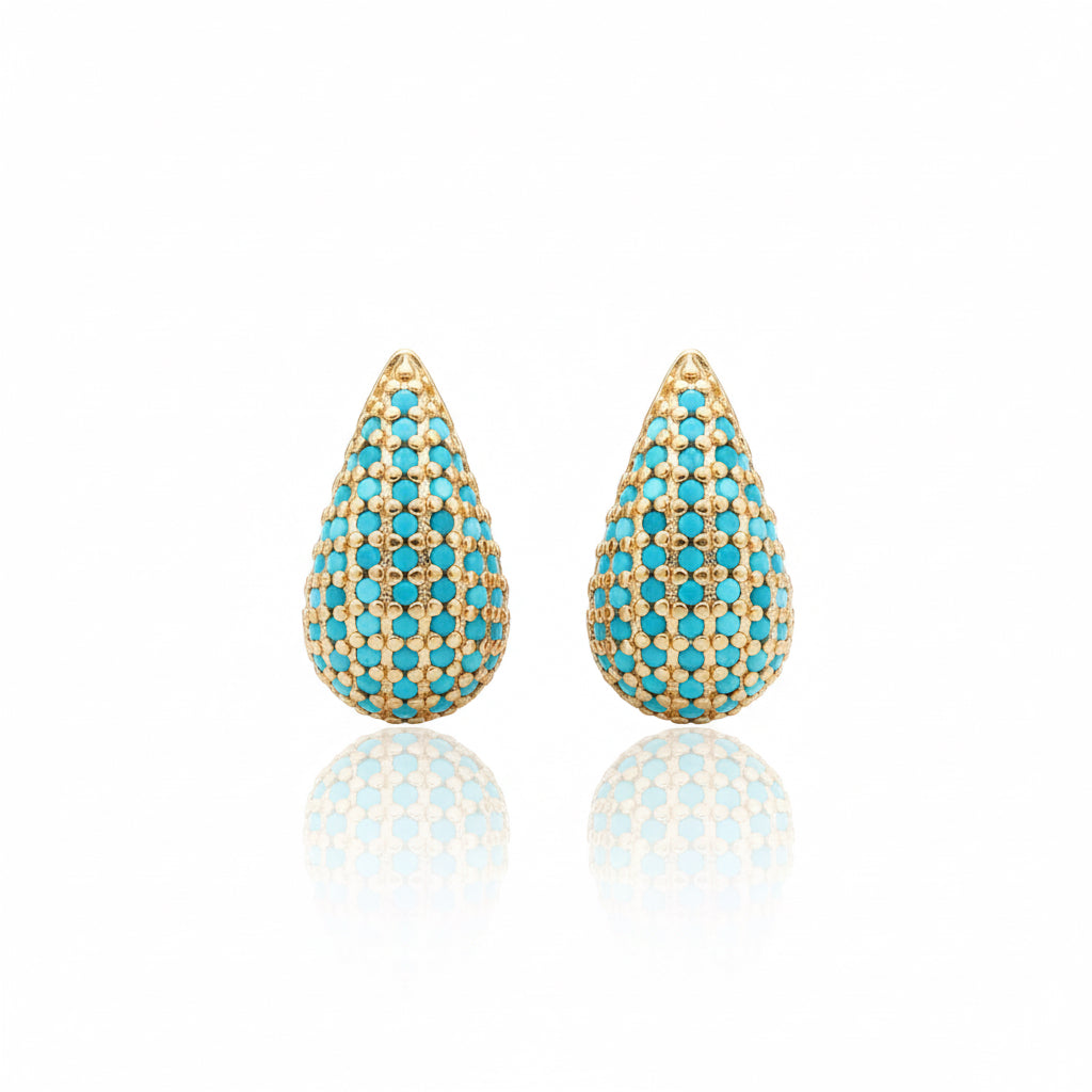 Drop of Gold CZ Earring In Turquoise