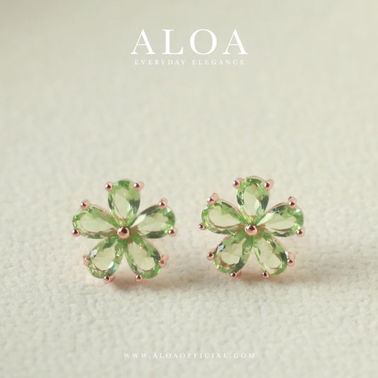 Sparkling Flower CZ Studs in Green