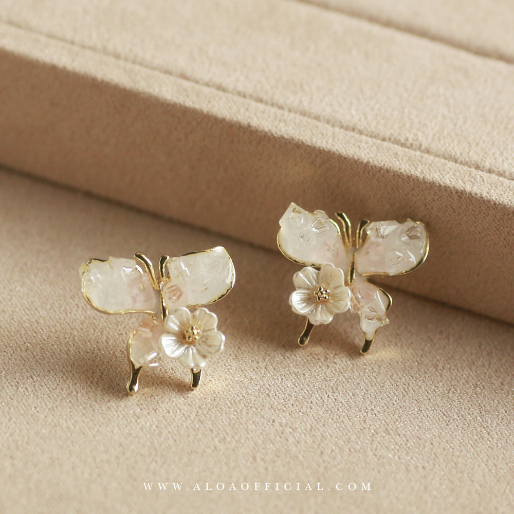 Crystal Butterfly Earrings in White