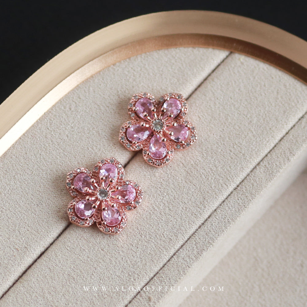 Delicate Pink Flower Stud Earrings