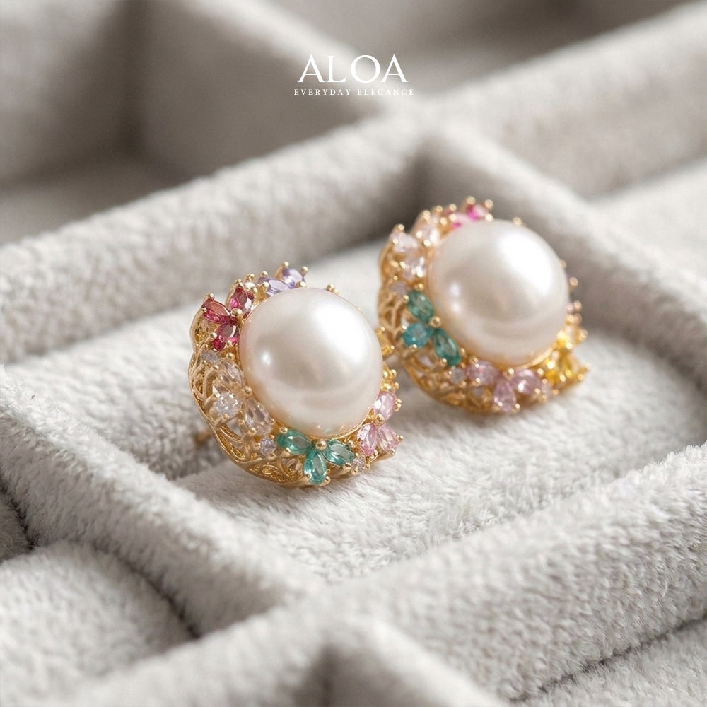 Rainbow Pearl Stud Earrings