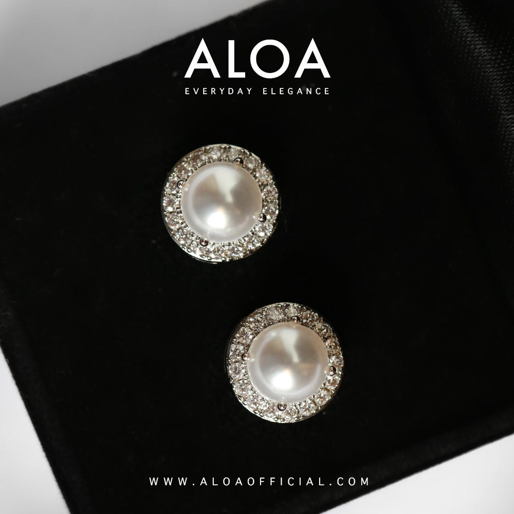 Silver Cz Circle With Pearl Earrings