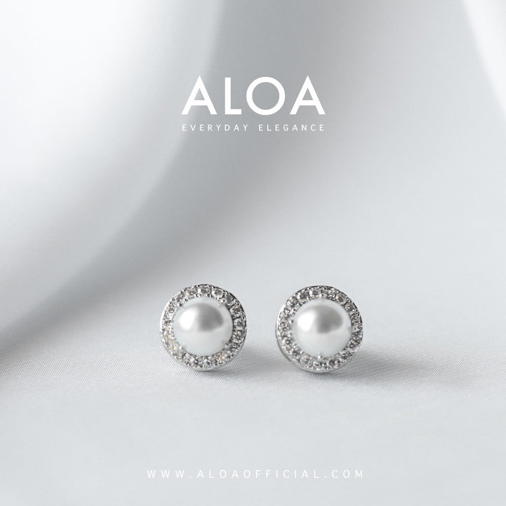 Silver Cz Circle With Pearl Earrings