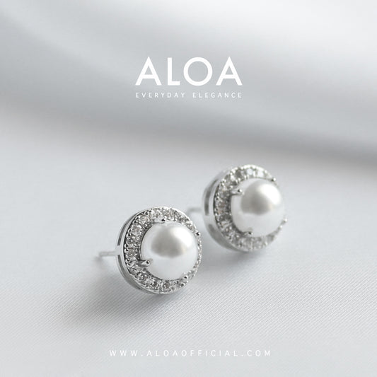Silver Cz Circle With Pearl Earrings